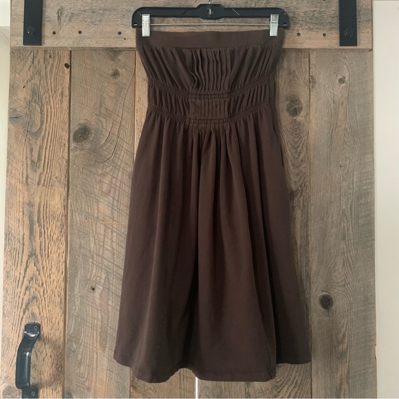 Women’s S VICTORIA’S SECRET BRA TOPS Brown Strapless Sundress Pintucks & Pockets - Picture 1 of 14